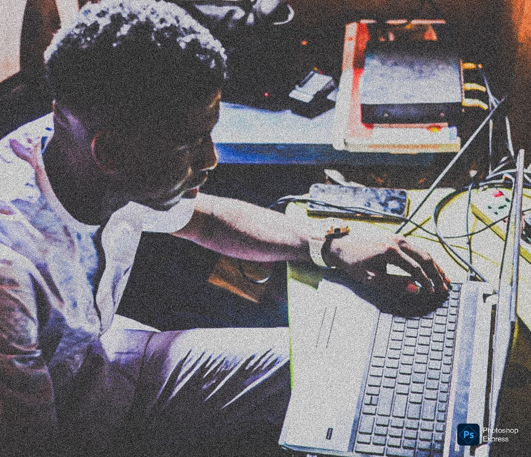 Working on laptop